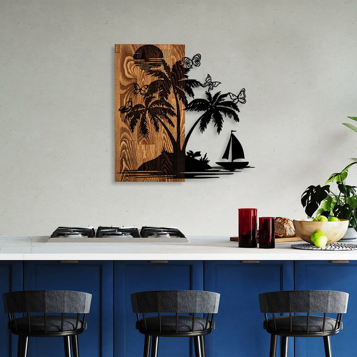 Wallity Holiday Island Accesorio Decorativo de Pared de Madera y Metal Nogal y Negro Wallity Holiday Island Accesorio Decorativo de Pared de Madera y Metal Nogal y Negro